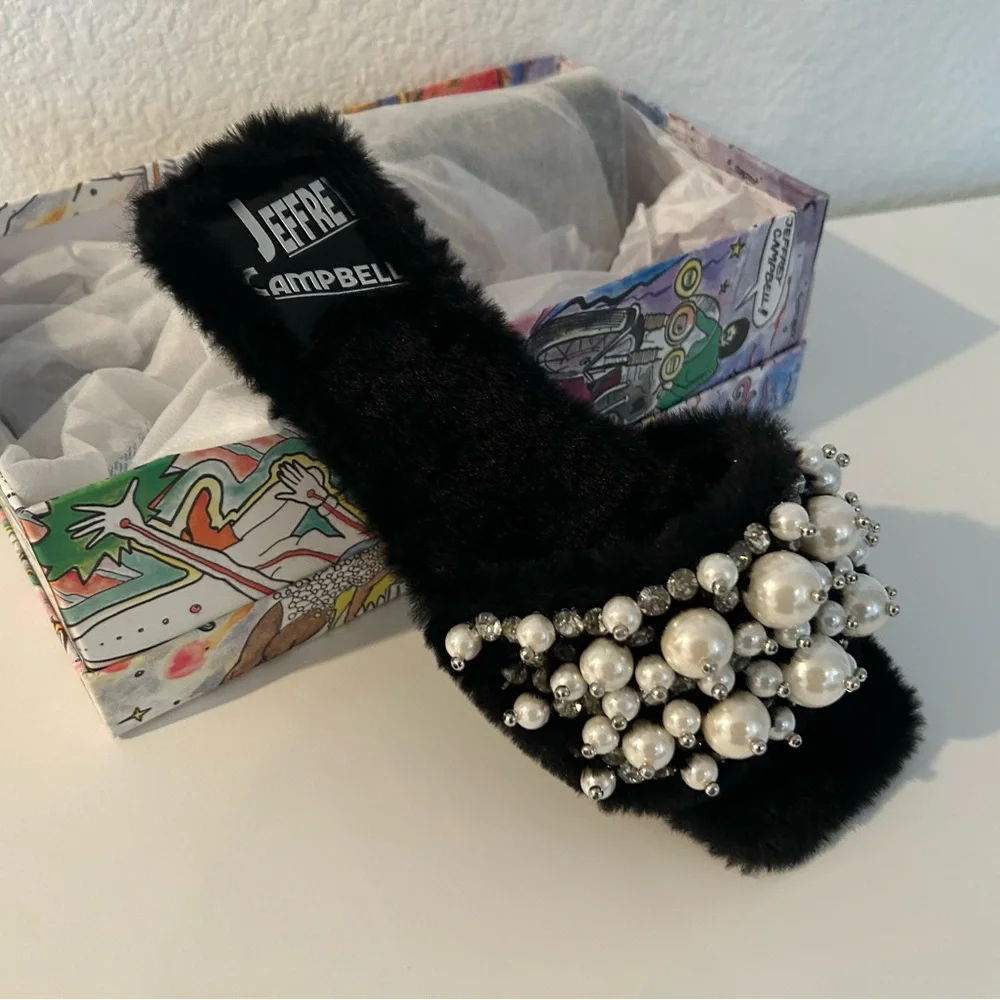 Jeffrey Campbell Black Faux Fur Pearl Flats - Picture 2 of 2